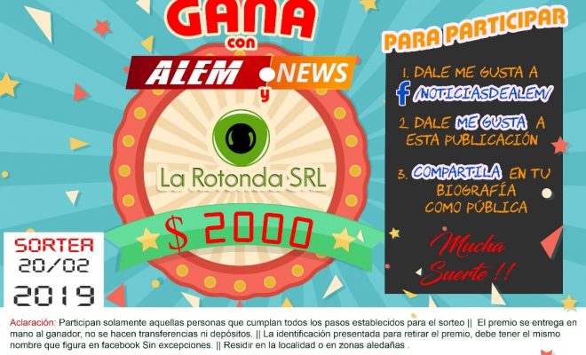Alem News y la Rotonda SRL sortean $2000